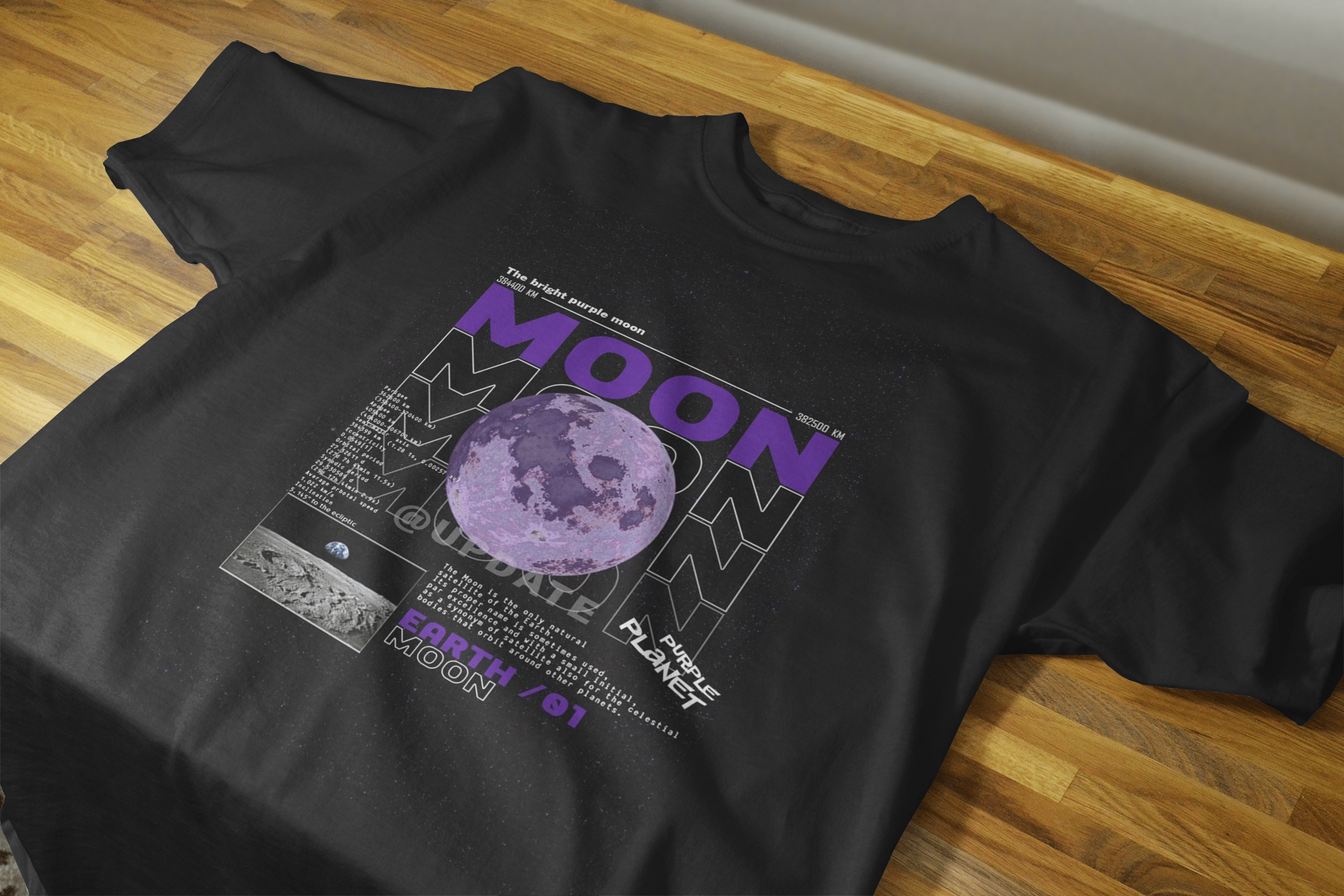 MOON DESIGNED BLACK COTTON T-SHIRTS