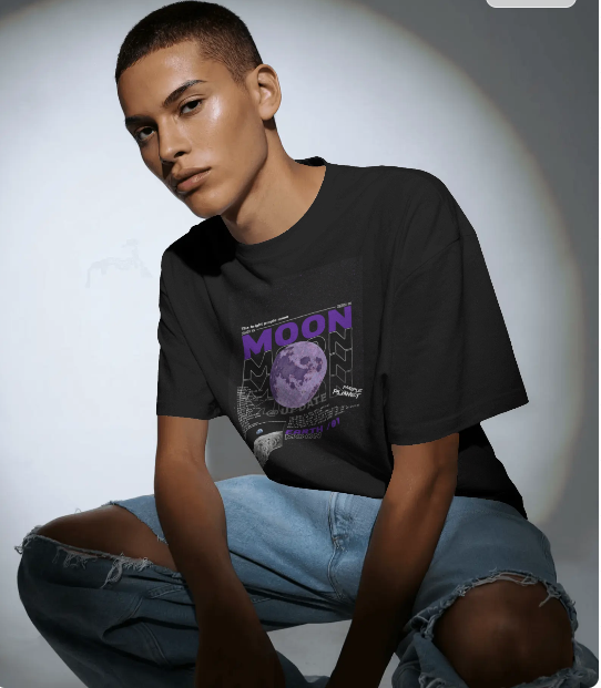 MOON DESIGNED BLACK COTTON T-SHIRTS
