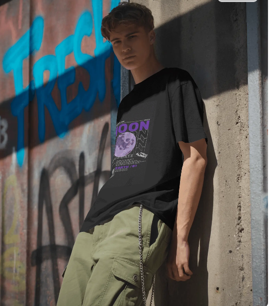MOON DESIGNED BLACK COTTON T-SHIRTS