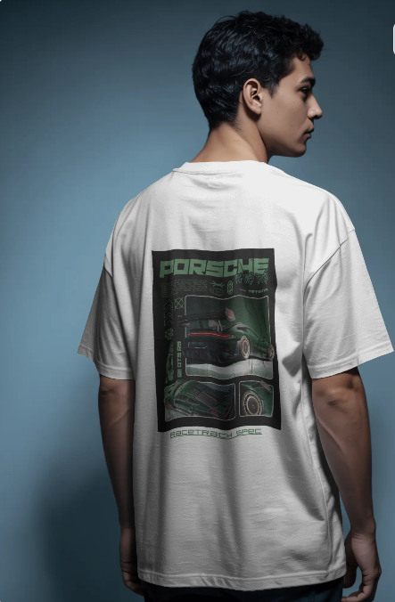 PORSCHE BACK DESIGNED OVERSIZED COTTON T-SHIRTS
