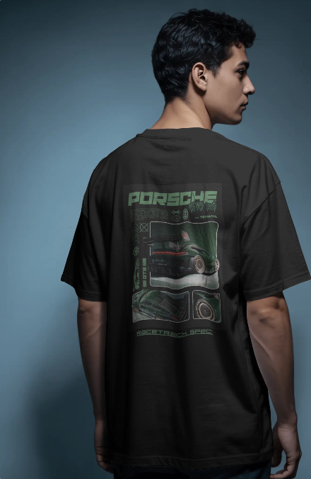 PORSCHE BACK DESIGNED OVERSIZED COTTON T-SHIRTS