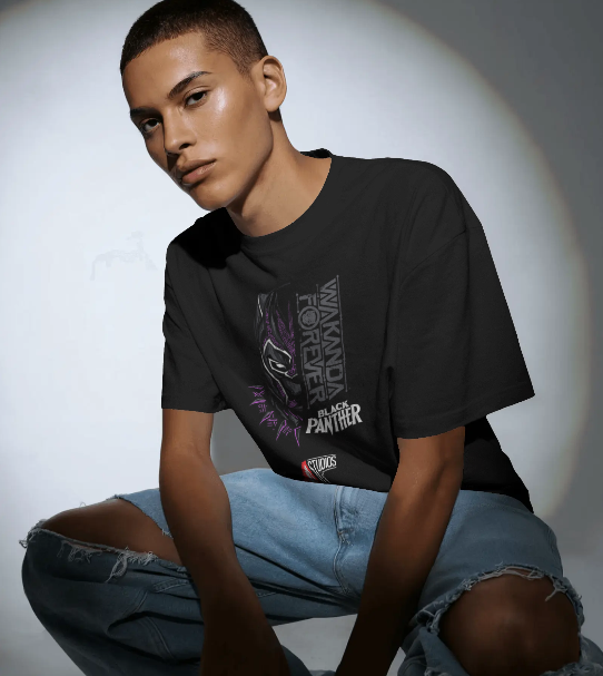 BLACK PANTHER DESIGNED COTTON BLACK T-SHIRT