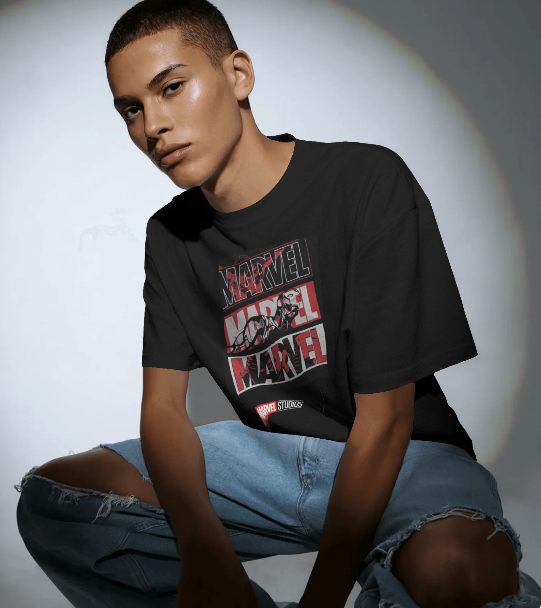 MARVEL DESIGNED BLACK COTTON T-SHIRT