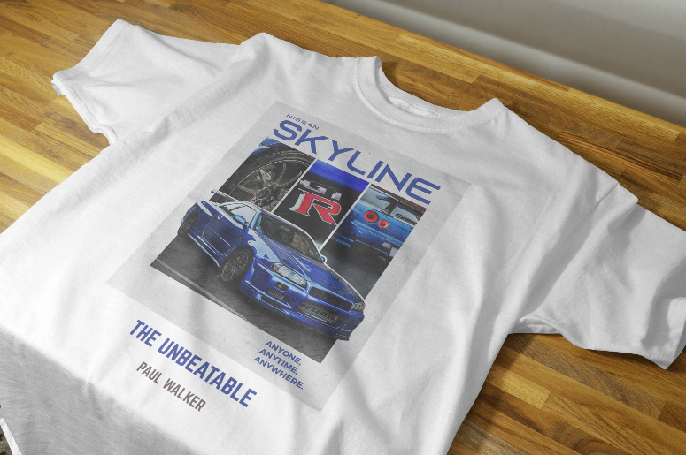 SKYLINE GTR DESIGNED WHITE COTTON T-SHIRT