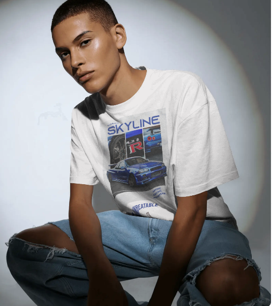 SKYLINE GTR DESIGNED WHITE COTTON T-SHIRT