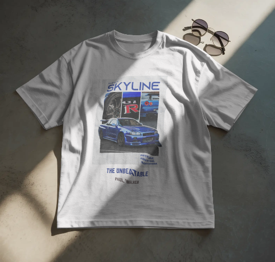 SKYLINE GTR DESIGNED WHITE COTTON T-SHIRT