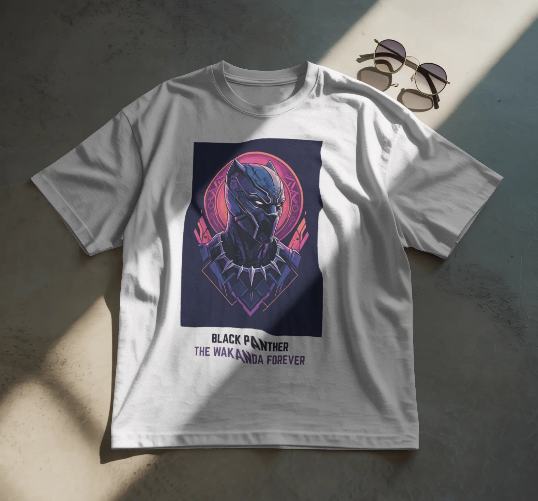 PANTHER DESIGNED OVERSIZED WHITE COTTON T-SHIRT