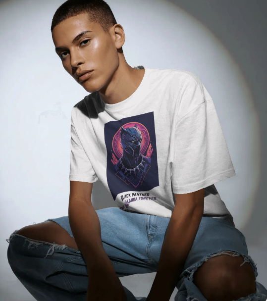 PANTHER DESIGNED OVERSIZED WHITE COTTON T-SHIRT