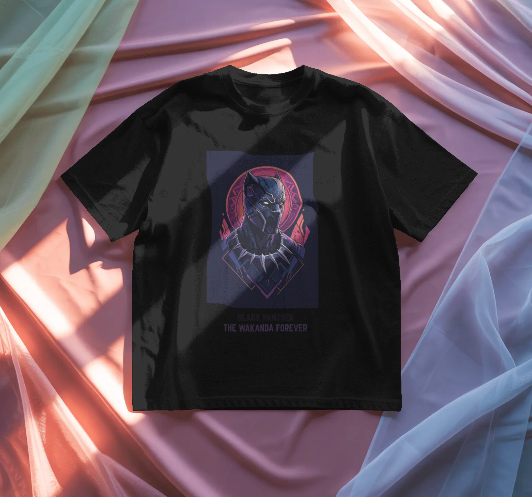 PANTHER DESIGNED OVERSIZED COTTON BLACK T-SHIRT