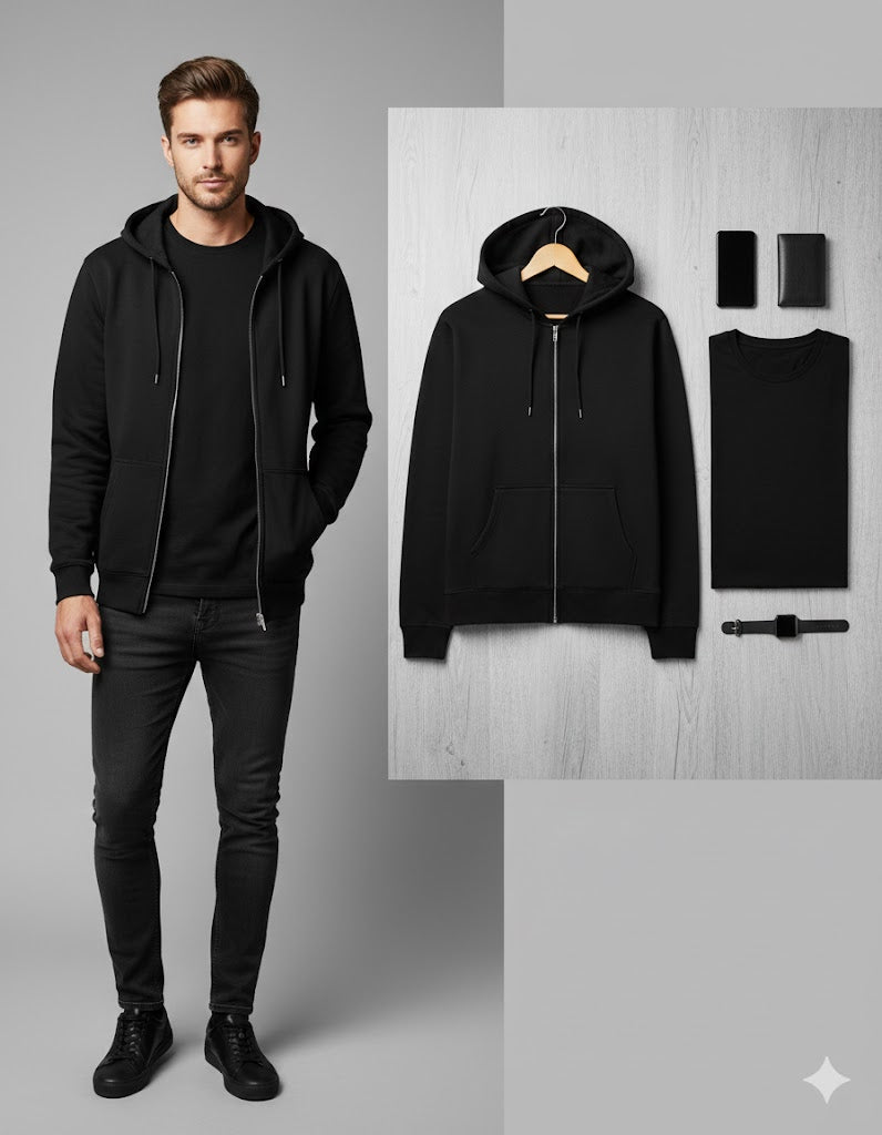 "ESSENTIAL CLASSIC DESIGNED ZIP HOODIE OVERSIZED"