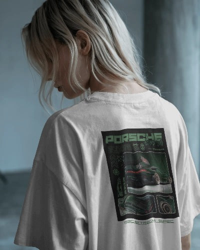PORSCHE BACK DESIGNED OVERSIZED COTTON T-SHIRTS